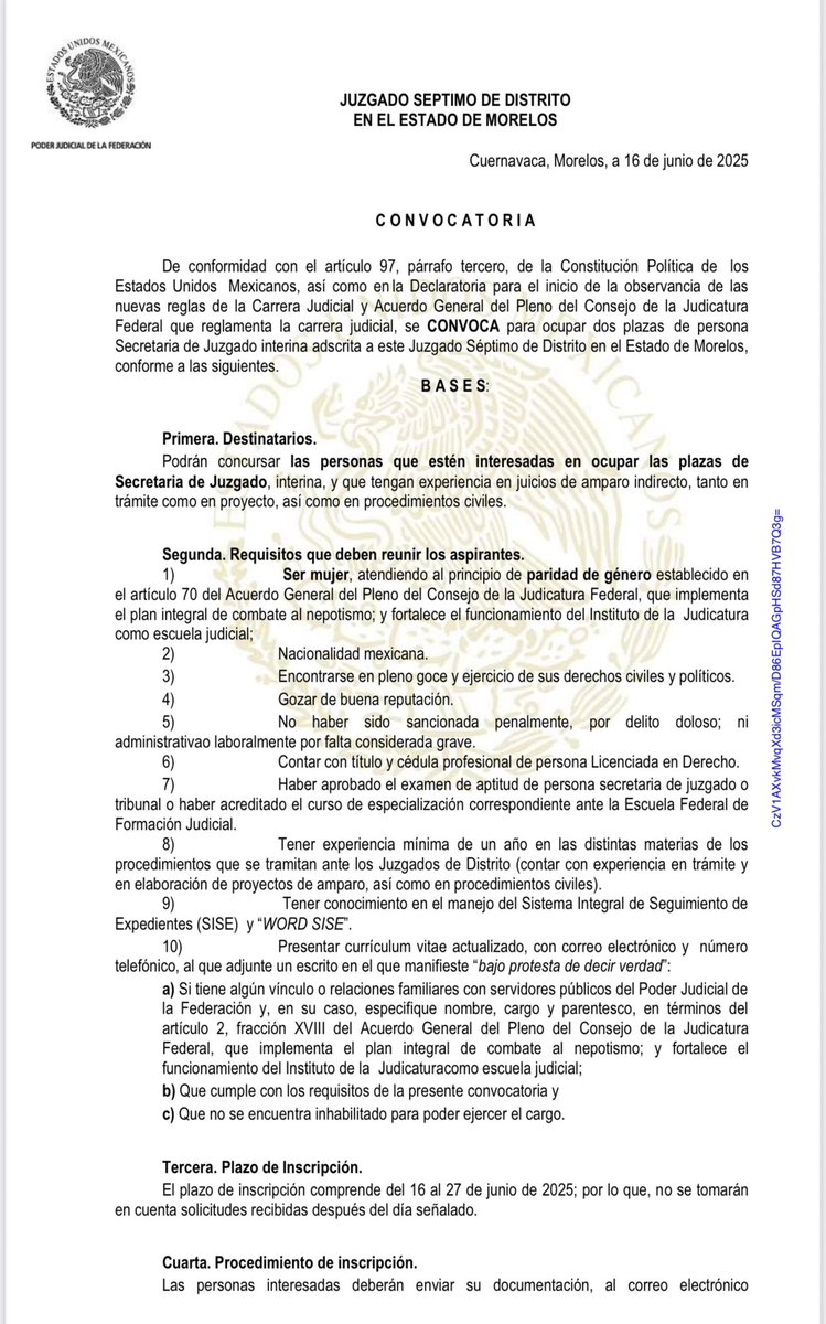 MendozAnaLuisa's tweet photo. Oportunidad laboral en Cuernavaca, Morelos, para el puesto de Secretaria de Juzgado interina‼️
Comparte para llegar a la persona indicada. Gracias 🙌🏽 https://t.co/BxTEV4Qxa9