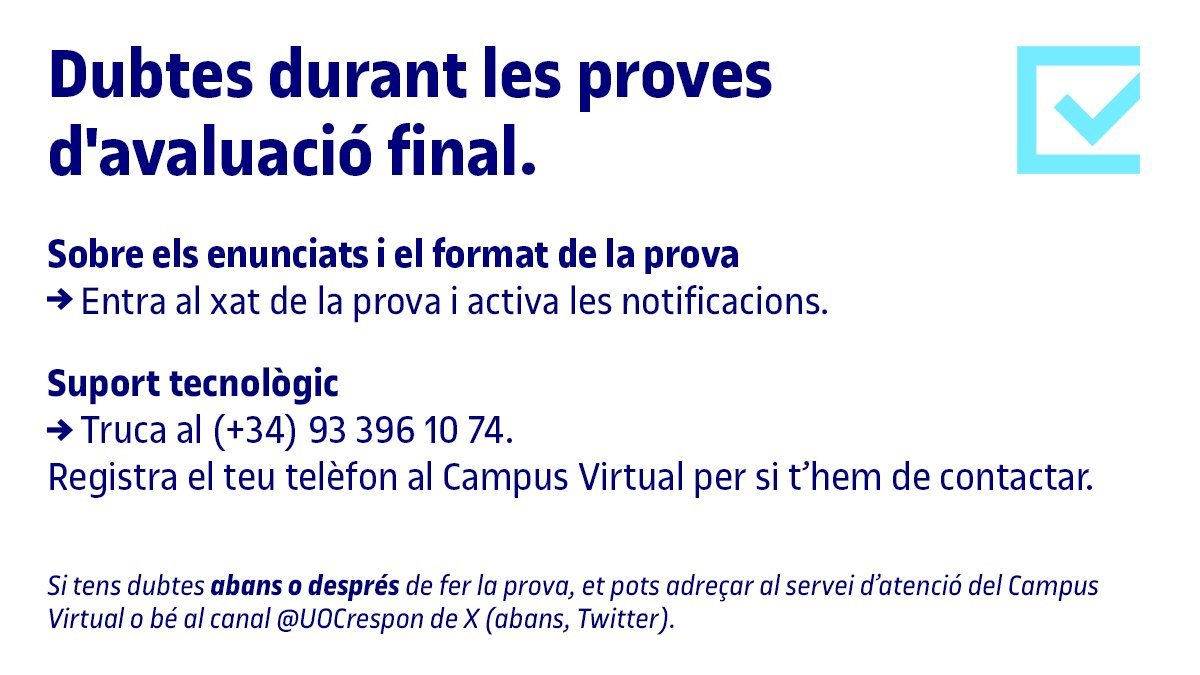 📢 Aquests són els canals de dubtes i suport 💻📞 durant les proves finals d'#avaluacióUOC