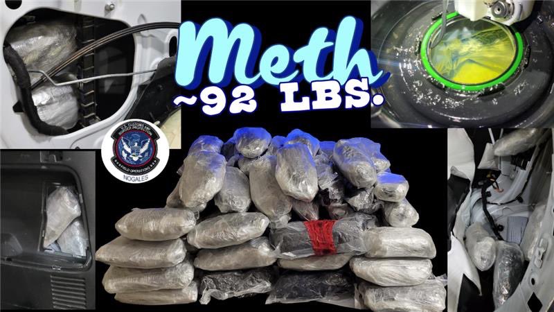 On June 16th, officers at the Nogales Port of Entry discovered almost 92 lbs. of Methamphetamine concealed in the gas tank and body of a vehicle.