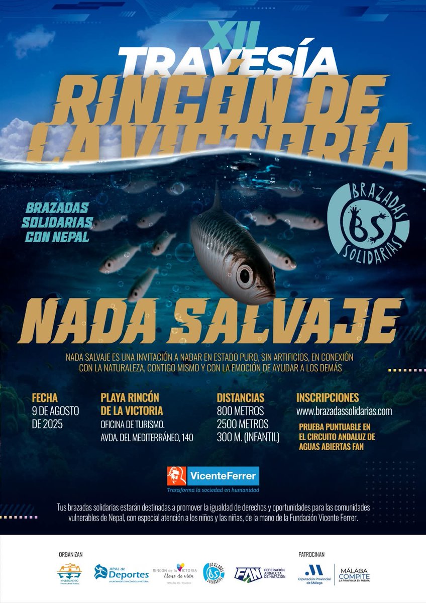 DeportesAytoRincon (@deportesrinconv) on Twitter photo 📣 ¡Ya tenemos fecha para la XII Travesía a Nado <a href="/BrazadasSolidar/">Brazadas Solidarias</a> de Rincón de la Victoria!
🗓️ Este evento benéfico, que apoya la educación de los niños y niñas en Nepal junto a <a href="/fvicenteferrer/">Fundación Vicente Ferrer</a>, se celebrará el 9 de agosto.
¡Inscríbete! 👇🏻
brazadassolidarias.com/producto/trave… 📣 ¡Ya tenemos fecha para la XII Travesía a Nado <a href="/BrazadasSolidar/">Brazadas Solidarias</a> de Rincón de la Victoria!
🗓️ Este evento benéfico, que apoya la educación de los niños y niñas en Nepal junto a <a href="/fvicenteferrer/">Fundación Vicente Ferrer</a>, se celebrará el 9 de agosto.
¡Inscríbete! 👇🏻
brazadassolidarias.com/producto/trave…