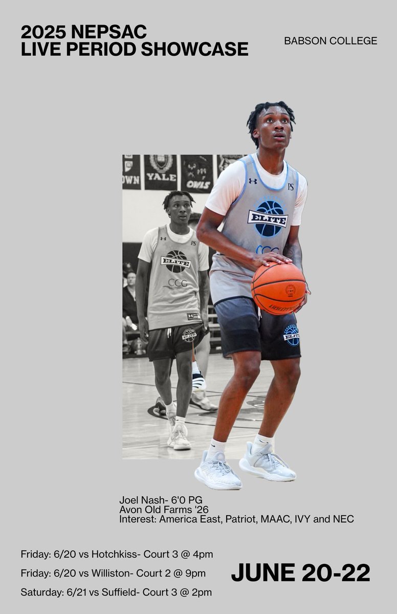 Big weekend ahead for Joel Nash after picking up some heavy interest this Spring from several D1 schools. Check him out this weekend at the NEPSAC Live Period Showcase at Babson College. A big summer ahead for this young man. <a href="/joelnash_/">Joel Nash</a> <a href="/CoachM_AOFhoops/">Matt Mihalich</a>
