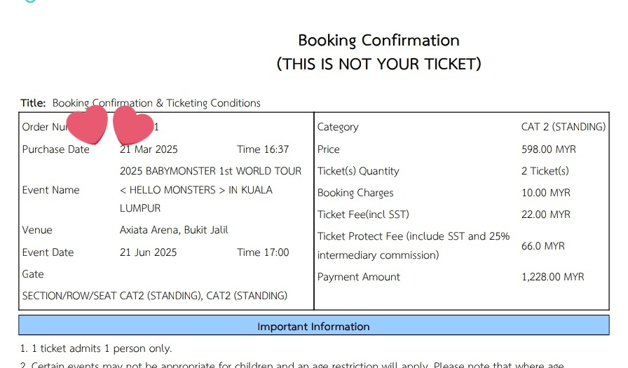 aidaafi3's tweet photo. WTS  concert babymonster kuala lumpur (21 juni 2025)
-harga web aja plus pajak web
-tix atas nama aku pribadi

❤️ 1 TIX VIP SILVER STANDING
fee rp 4,1jt /  1,009 myr

❤️1 TIX CAT 2 STANDING
fee rp 2,5jt / 614 myr

minat bisa langsung chat atau dm ig aku🥰 https://t.co/wmM58naT3S