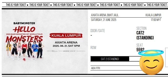 aidaafi3's tweet photo. WTS  concert babymonster kuala lumpur (21 juni 2025)
-harga web aja plus pajak web
-tix atas nama aku pribadi

❤️ 1 TIX VIP SILVER STANDING
fee rp 4,1jt /  1,009 myr

❤️1 TIX CAT 2 STANDING
fee rp 2,5jt / 614 myr

minat bisa langsung chat atau dm ig aku🥰 https://t.co/wmM58naT3S