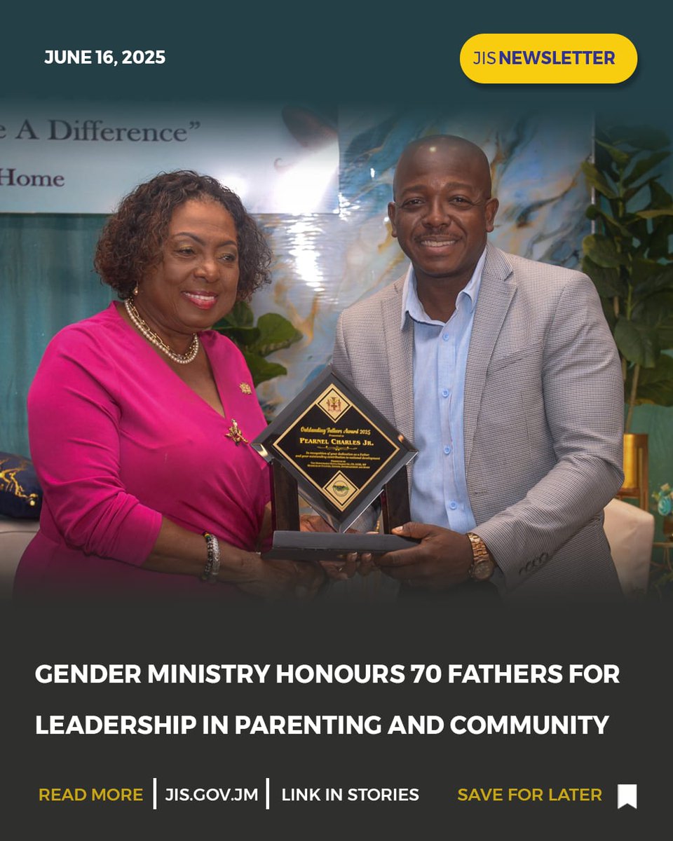 Seventy fathers from across Jamaica have been recognised by the Ministry of Culture, Gender, Entertainment and Sport for their outstanding contributions to parenting, mentorship, and community leadership as part of a national initiative celebrating fatherhood and male involvement