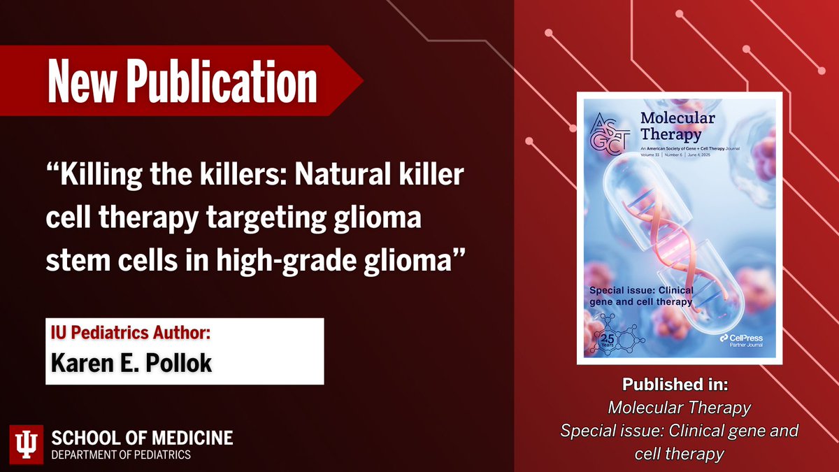 IU Department of Pediatrics (@iudeptpeds) on Twitter photo #NewPublication from IU Pediatrics & <a href="/IUWellsCenter/">Herman B Wells Center for Pediatric Research</a> author, Karen E. Pollok, PhD, and colleagues, published in <a href="/MolTherapy/">Molecular Therapy</a>!
Check it out: bit.ly/4jUXB5O
#MedicalResearch #MedicalEducation #Pediatrics #NewPublication from IU Pediatrics & <a href="/IUWellsCenter/">Herman B Wells Center for Pediatric Research</a> author, Karen E. Pollok, PhD, and colleagues, published in <a href="/MolTherapy/">Molecular Therapy</a>!
Check it out: bit.ly/4jUXB5O
#MedicalResearch #MedicalEducation #Pediatrics