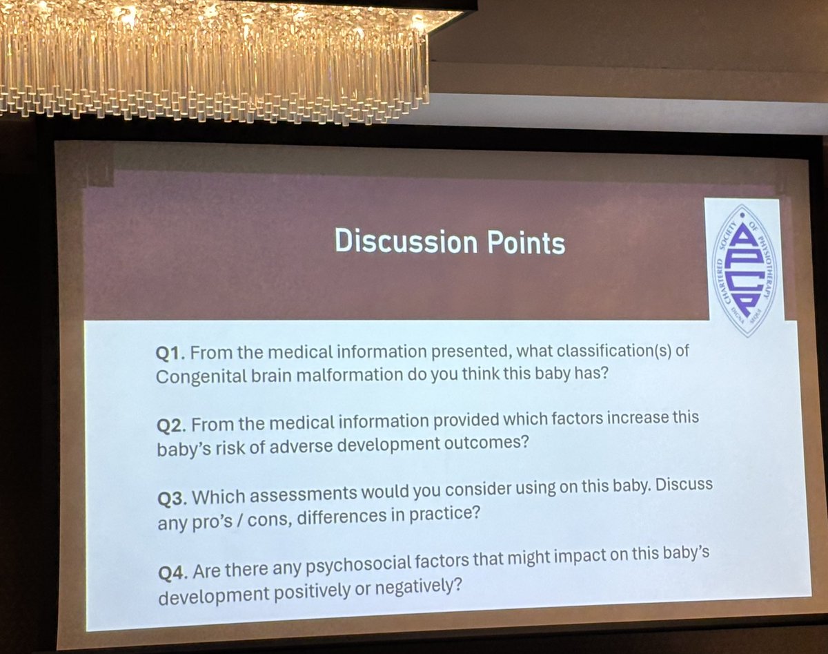 Our final case study focuses on Congenital Brain Malformation, led by <a href="/offersuz/">suzanne offer</a> Looking forward to an insightful session! 🧠 

<a href="/TheAPCP/">TheAPCP</a>   #NeonatalEnhancedPhysio2025 #NeoPhysio