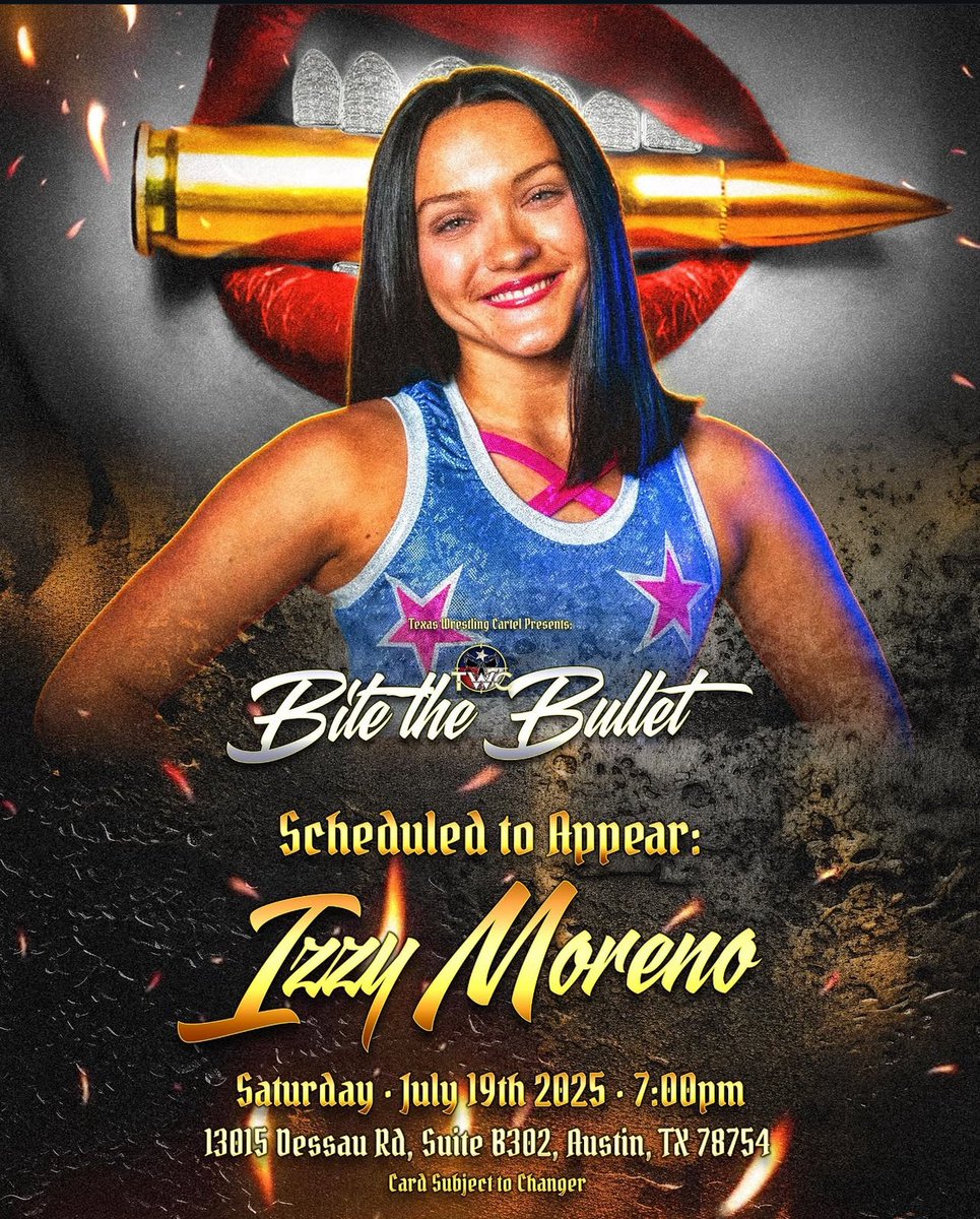 Izzy Moreno (@itsizzymania) on Twitter photo First time wrestling in Austin, TX and I want all my BFFs there on 6/19/25 at <a href="/twc_cctx/">Texas Wrestling Cartel</a> “Bite the Bullet”
I’ll be ready for whatever or whoever….. <a href="/Ale_TheLion/">La Leona</a> and those lackey Luchas she has as security. Heck I’ll even fight <a href="/Nasticoo/">Nastico The Best Manager</a> First time wrestling in Austin, TX and I want all my BFFs there on 6/19/25 at <a href="/twc_cctx/">Texas Wrestling Cartel</a> “Bite the Bullet”
I’ll be ready for whatever or whoever….. <a href="/Ale_TheLion/">La Leona</a> and those lackey Luchas she has as security. Heck I’ll even fight <a href="/Nasticoo/">Nastico The Best Manager</a>