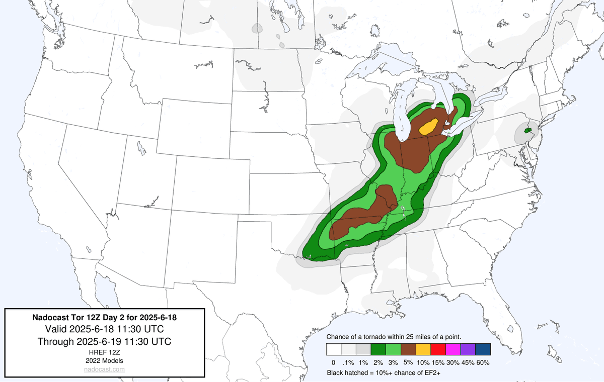 12Z Day 2 Tornado Forecast for 2025-6-18 (New New 2022 Models)