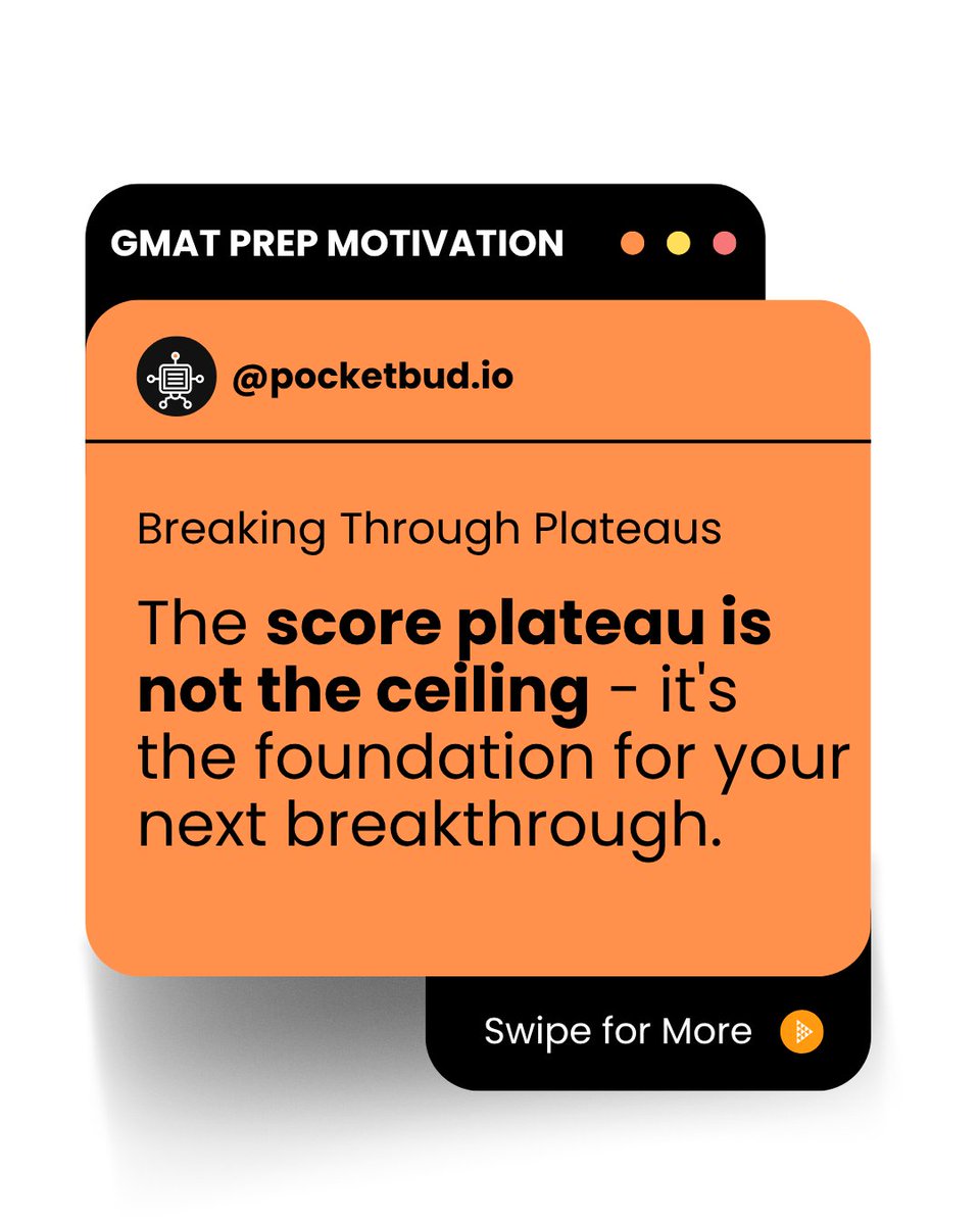 pocketbud_io's tweet image. Your plateau = launching pad for next breakthrough 📈
&quot;Every plateau is your mind&apos;s way of saying: &apos;You&apos;re ready for the next level.&apos;&quot;
Which strategy will you try this week?
#GMAT #StudyStrategy #Breakthrough #ProfessionalDevelopment