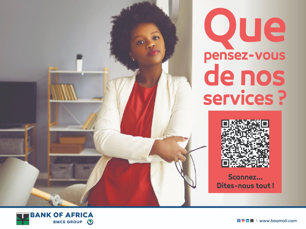BankOfAfrica_ML's tweet image. Un service au top ? Une idée à suggérer ? Une amélioration à proposer ?​
C’est le moment de vous faire entendre.​
📲 Scannez le QR code dans toutes nos agences et sur nos distributeurs et parlez-nous sans filtre.​
#ExprimezVous #BOAMali #ClientDAbord #VosIdéesComptent