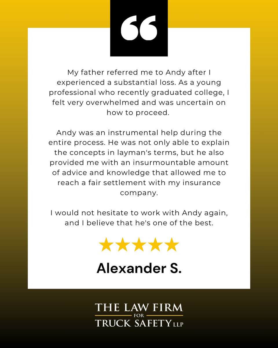 It means a lot to know we made a difference, Alexander. We are committed to helping clients feel confident and informed every step of the way. #TruckSafetyfirm #LegalSupport #Testimonials 

okt.to/UNTzh4