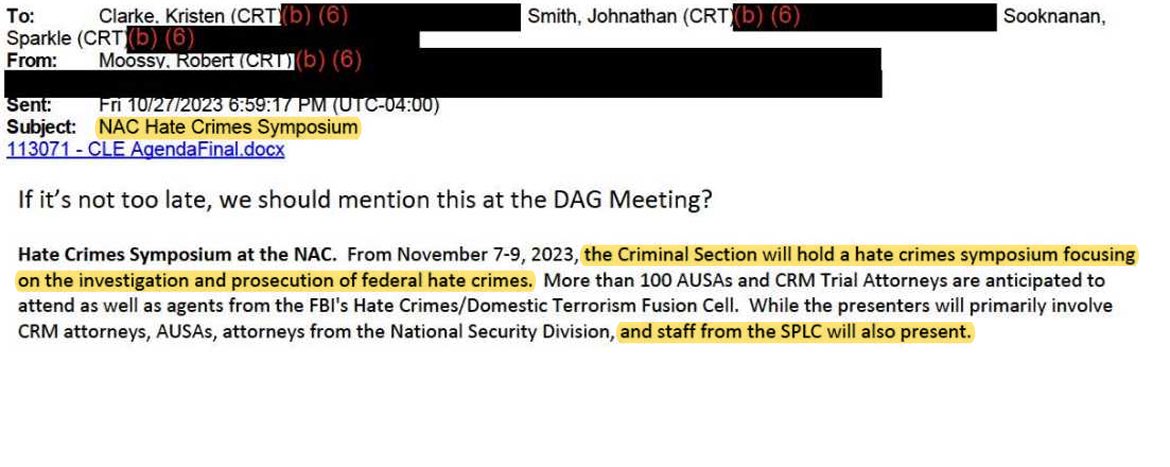 ‼️SHOCKING — Newly released documents reveal Biden’s DOJ invited the extremist SPLC to help lead a “hate crimes symposium” for federal prosecutors.

Unbelievable hypocrisy.