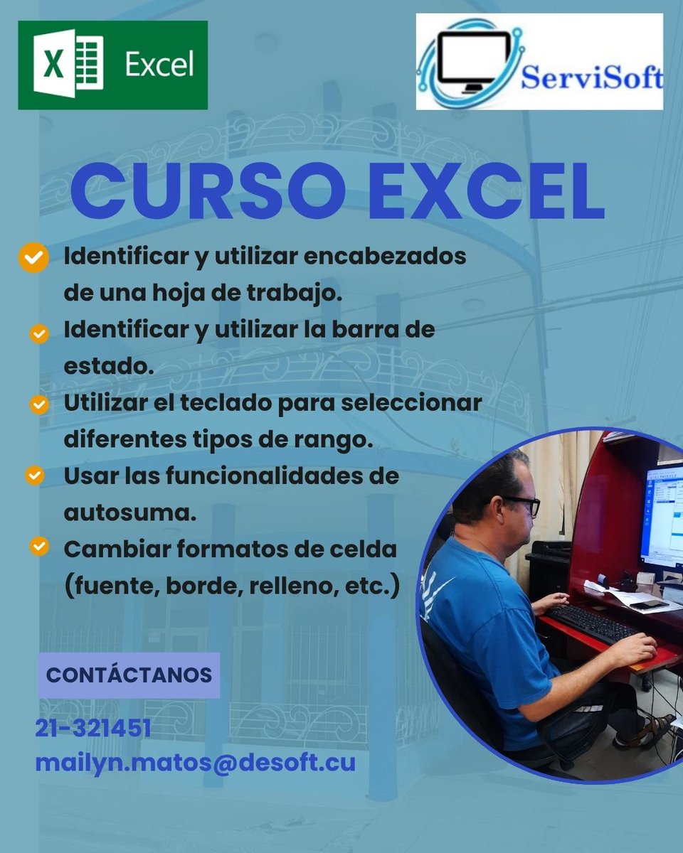 Sabías qué? 😉

<a href="/ServiSoft_SURL/">ServiSoft SURL</a>  estará impartiendo un Curso de Microsoft Excel.

¿Cuáles son las ventajas de su utilización?

    * Gestión de Datos y Análisis.
    * Flexibilidad y Personalización.
    * Integración y Compatibilidad.
    * Cuestiones de Seguridad y Colaboración