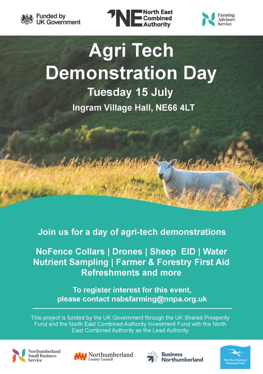 NU Farms (@nufarms) on Twitter photo Join #nufarms at Agri-Tech Demo Day!
📍 Ingram Village Hall, NE66 4LT
🗓️ Tuesday 15th July | 10am–3pm
Discover the latest in agricultural technology with demos, expert talks, stalls, and a hands-on look at NoFence cattle collars in action! 🐄🌱
📧 RSVP: nsbsfarming@nnpa.org.uk Join #nufarms at Agri-Tech Demo Day!
📍 Ingram Village Hall, NE66 4LT
🗓️ Tuesday 15th July | 10am–3pm
Discover the latest in agricultural technology with demos, expert talks, stalls, and a hands-on look at NoFence cattle collars in action! 🐄🌱
📧 RSVP: nsbsfarming@nnpa.org.uk