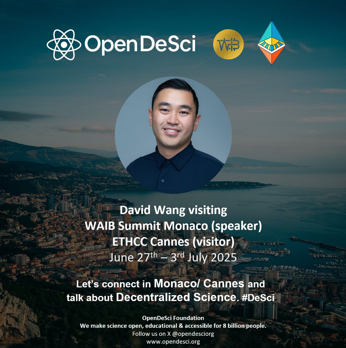 OpenDeSci.org (@opendesciorg) on Twitter photo 🌍 OpenDeSci <a href="/opendesciorg/">OpenDeSci.org</a> is heading to the French Riviera 🇲🇨🇫🇷
🎤 Speaking at WAIB Summit Monaco <a href="/waibsummit/">WAIB Summit</a>
👥 Visiting ETHCC Cannes <a href="/EthCC/">EthCC - Ethereum Community Conference</a>
📅 June 27 – July 3, 2025
🚀 Register for OpenDeSci product launch waitlist: app.opendesci.org/?referral=beta…
#DeSci #Web3 #ETHCC #WAIB 🌍 OpenDeSci <a href="/opendesciorg/">OpenDeSci.org</a> is heading to the French Riviera 🇲🇨🇫🇷
🎤 Speaking at WAIB Summit Monaco <a href="/waibsummit/">WAIB Summit</a>
👥 Visiting ETHCC Cannes <a href="/EthCC/">EthCC - Ethereum Community Conference</a>
📅 June 27 – July 3, 2025
🚀 Register for OpenDeSci product launch waitlist: app.opendesci.org/?referral=beta…
#DeSci #Web3 #ETHCC #WAIB