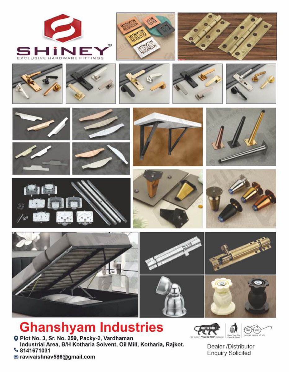 SpaceMedia11's tweet photo. Dealers &amp; Distributors OEM Services Enquiries Solicited
Ghanshyam Industries
CONT NO. 8141671031
Email id :ravivaishnav586@gmail.com
For enquiry via WhatsApp click:
https://t.co/IiFaj77XhV
HARDWARE &amp; INTERIOR MAGAZINE https://t.co/4y3euTCj1o