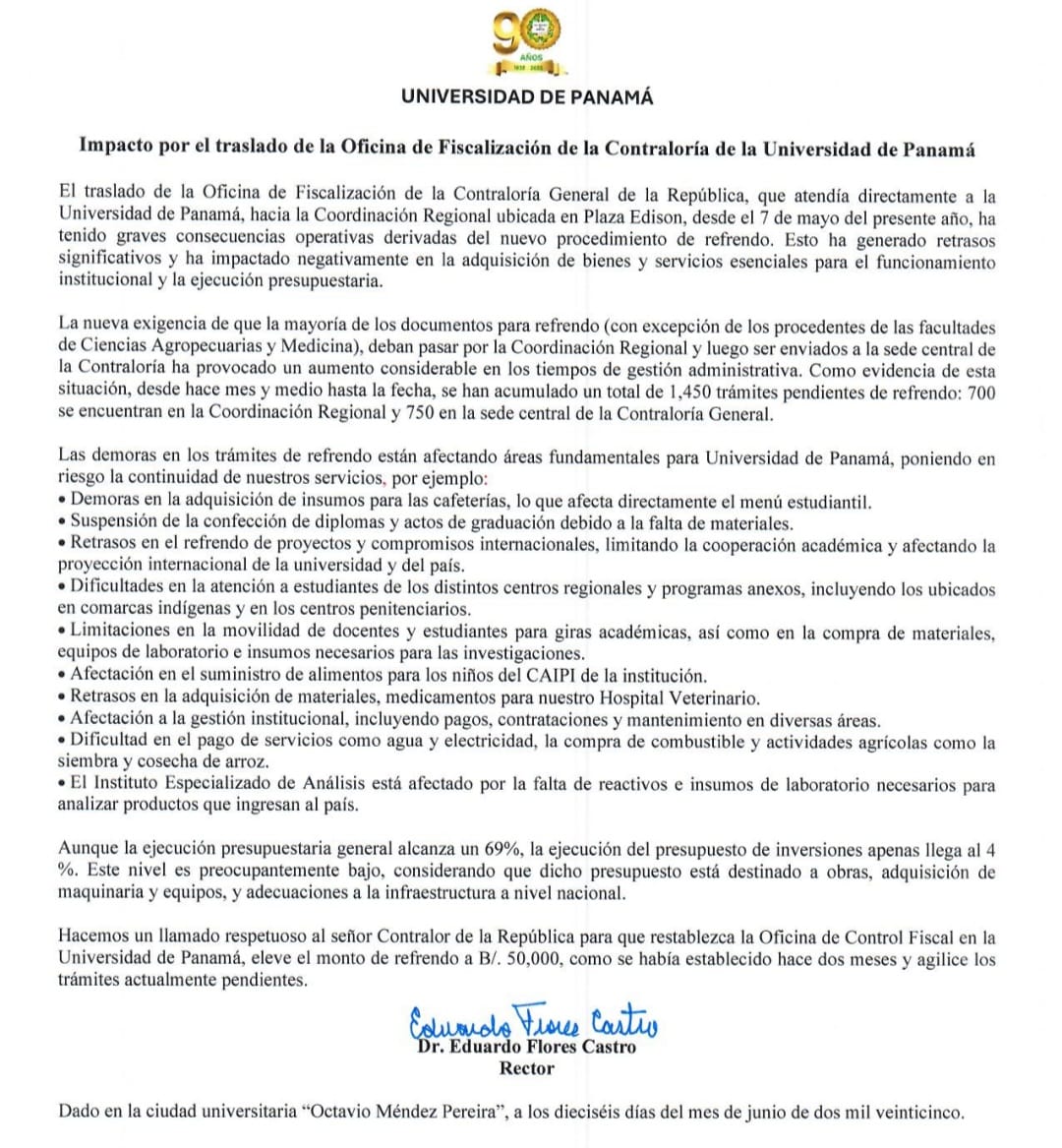 Estos son algunos de los perjuicios que ha tenido para la Universidad de Panamá el traslado de la Oficina de Control Fiscal de la Contraloría, que estaba ubicada en nuestra institución.