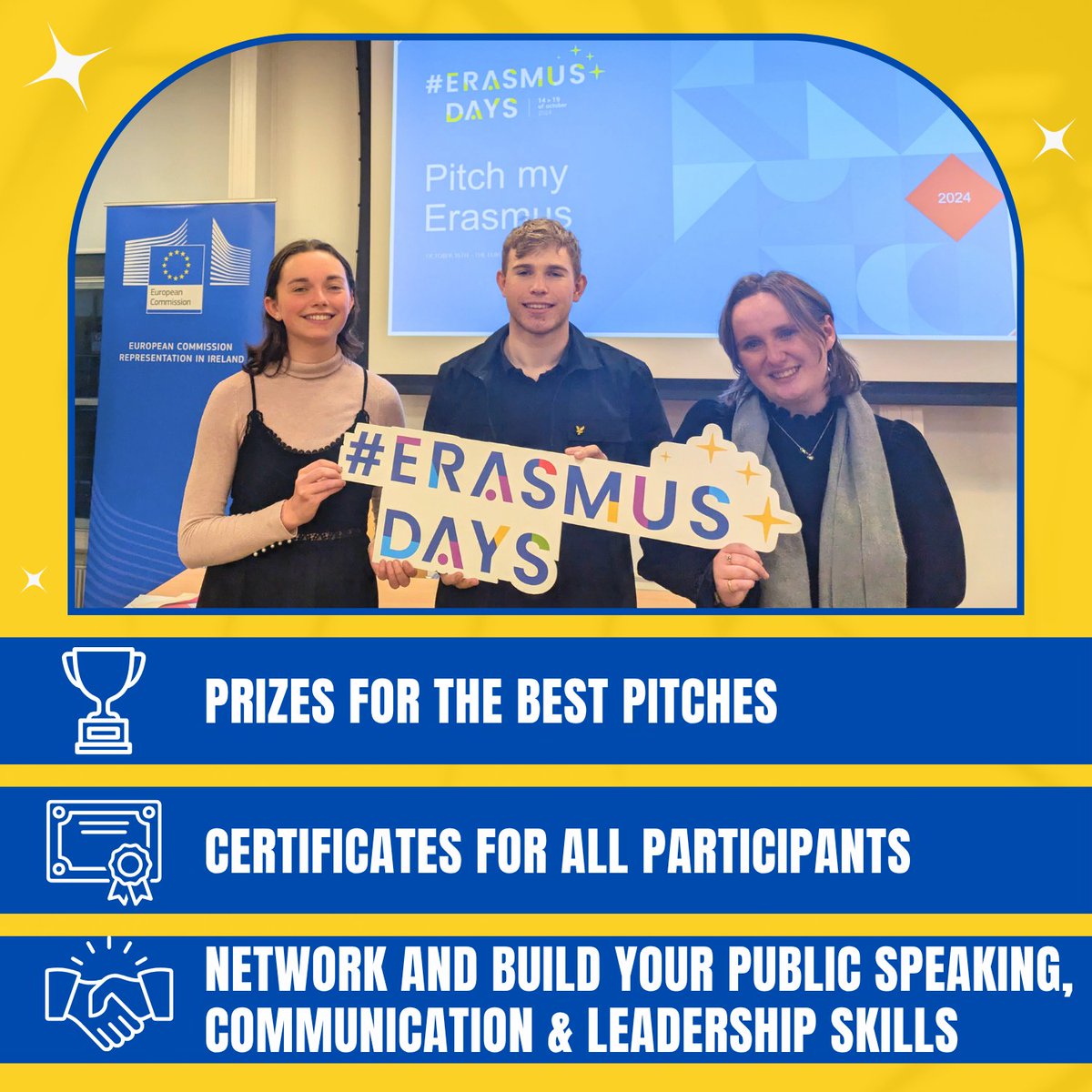 🚨Calling all returnee #ErasmusPlus participants! Have you been abroad with Erasmus+  to France, Spain, Germany, Italy or the  Netherlands? 

Take the stage and showcase your story at the Pitch My Erasmus Competition!

More info: erasmusdays.eu/event/pitch-my…
 #ErasmusPlus #ErasmusDays