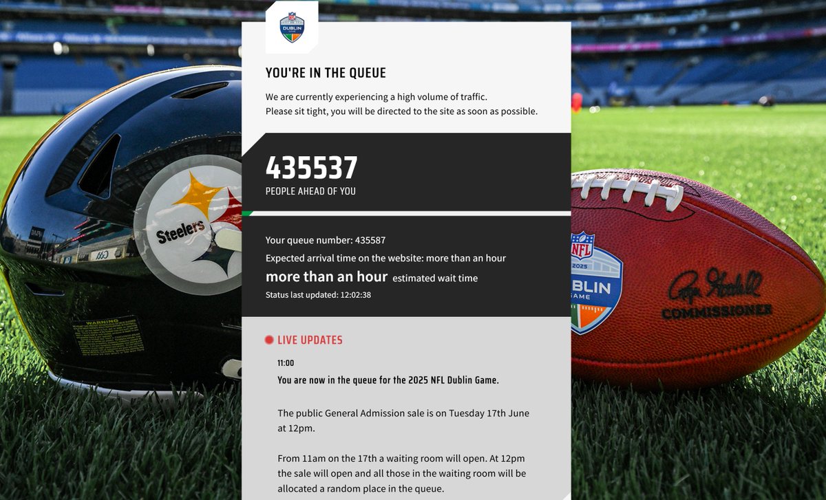 <a href="/SoccerCardsUTD/">Soccer Cards United</a> Wild Queue Numbers for Steelers in Dublin!