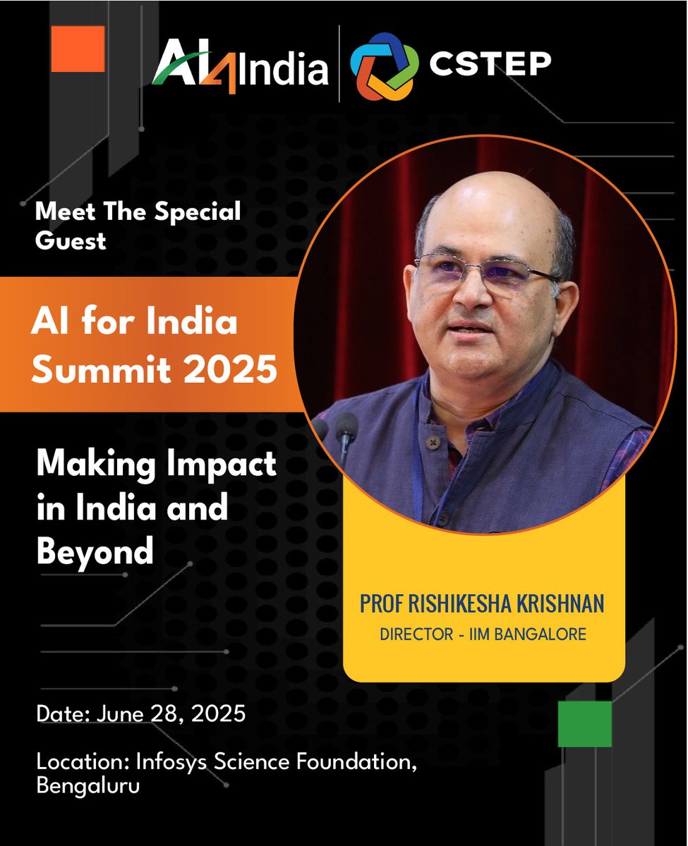 We’re excited to announce the first speakers for the AI for India Summit 2025— our opening conversation will be with Prashanth Prakash, Padma Shri awardee and Partner at Accel, and Prof. Rishikesha T Krishnan, Director of IIM Bangalore.  

The AI for India Summit 2025, to be held