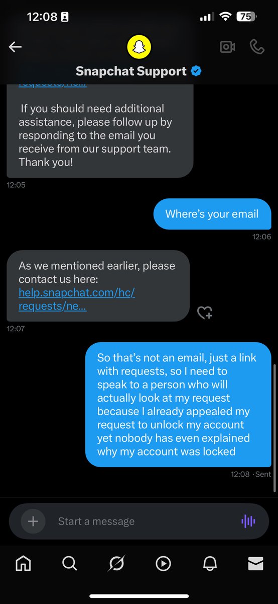 MasterlyVibes's tweet photo. @snapchatsupport 
Is this how you operate? You can’t even explain why I was banned, I have done nothing wrong and I want my memories back please, can you even give me an email to message? https://t.co/QubCmWgiPH