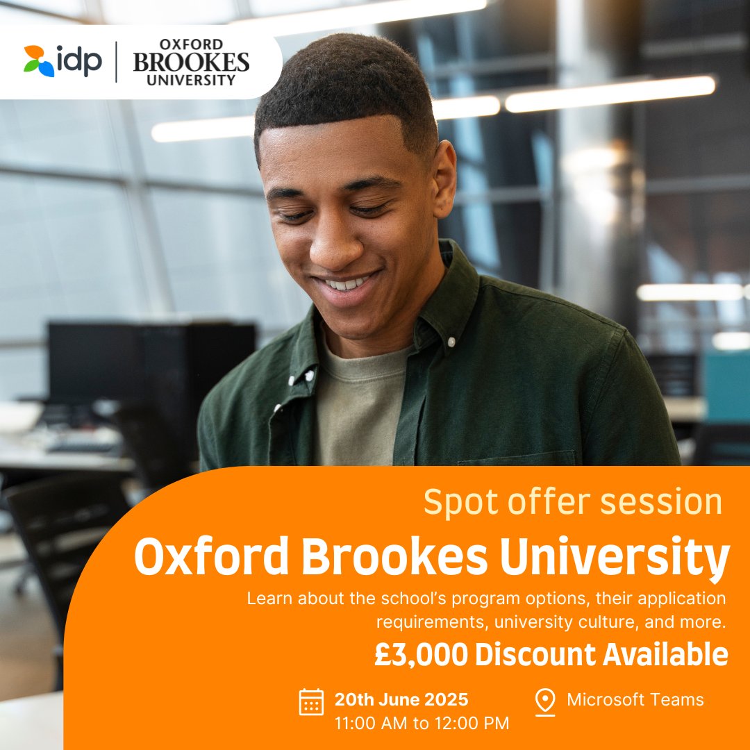 idpghana's tweet photo. Get Your UK University Offer on the Spot!
Dreaming of Oxford? ✨ A fantastic opportunity awaits with Oxford Brookes University!

Secure your future today!

Book your spot now: https://t.co/sfymdKzhXs

#OxfordBrookesUniversity #StudyAbroad #InstantOffer #EducationUK #Scholarship https://t.co/zSoSEL4Kzu