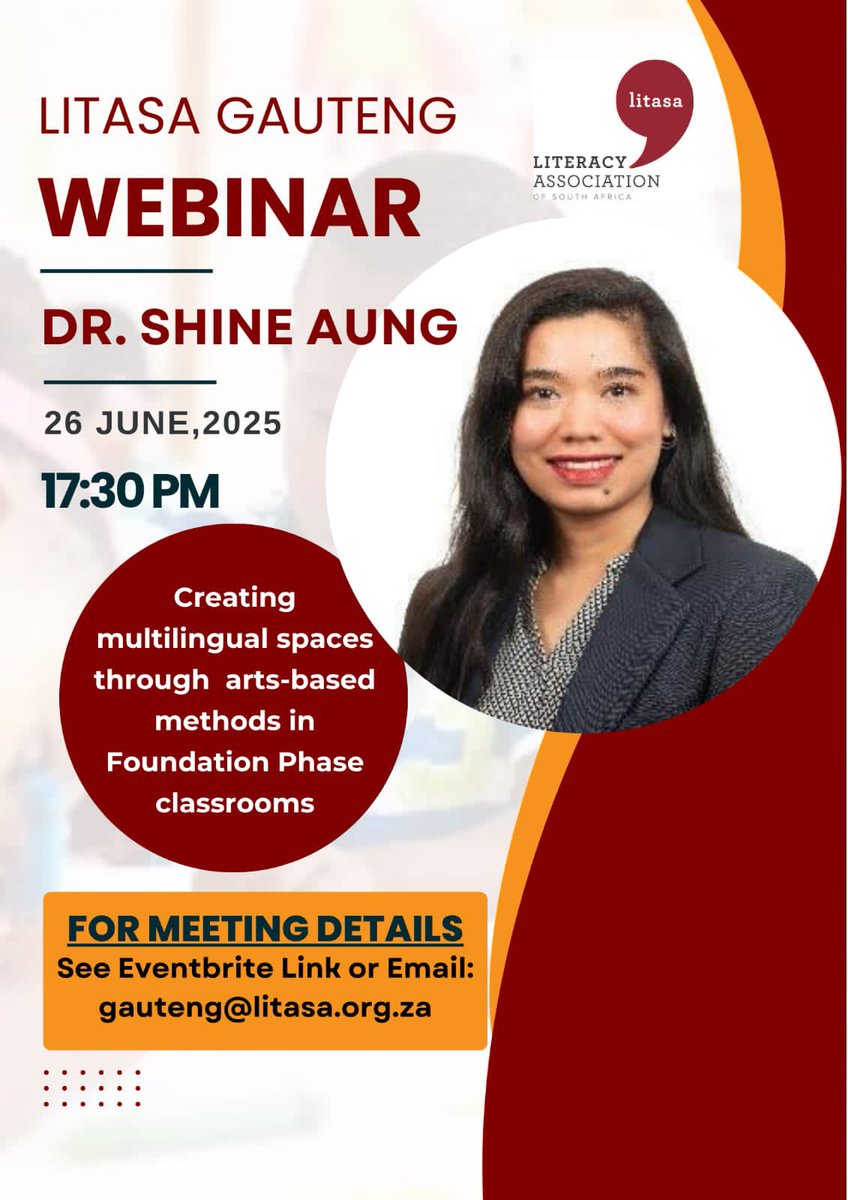Join us for a free LITASA webinar:
Creating Multilingual Spaces through Arts-Based Methods in Foundation Phase Classrooms
🗓️ 26 June 2025 | 🕠 17:30
Explore how multilingualism + the arts can open up new learning spaces.
🔗 Register now: eventbrite.com/e/creating-mul…