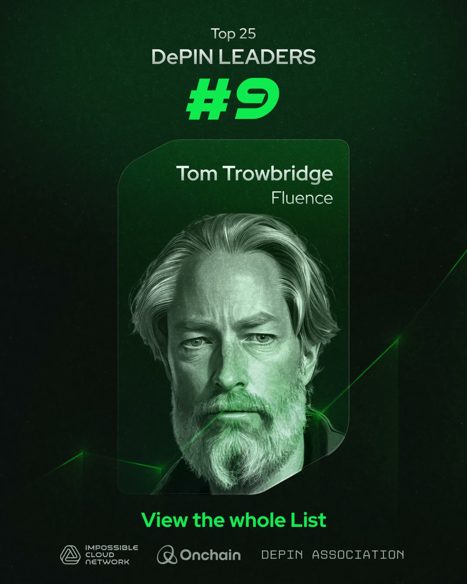 Fluence Network (@fluence_project) on Twitter photo Trailblazers shape new worlds. Today, we celebrate one of our own 🎉
We’re thrilled to share that <a href="/TheTomTrow/">Tom Trowbridge</a> has been named among the Top 25 DePIN leaders, a collaborative initiative from <a href="/OnchainHQ/">Onchain Foundation</a>, <a href="/depinorg/">DePIN Association</a>, and <a href="/ICN_Protocol/">Impossible Cloud Network</a>.
Full list below 👇 Trailblazers shape new worlds. Today, we celebrate one of our own 🎉
We’re thrilled to share that <a href="/TheTomTrow/">Tom Trowbridge</a> has been named among the Top 25 DePIN leaders, a collaborative initiative from <a href="/OnchainHQ/">Onchain Foundation</a>, <a href="/depinorg/">DePIN Association</a>, and <a href="/ICN_Protocol/">Impossible Cloud Network</a>.
Full list below 👇