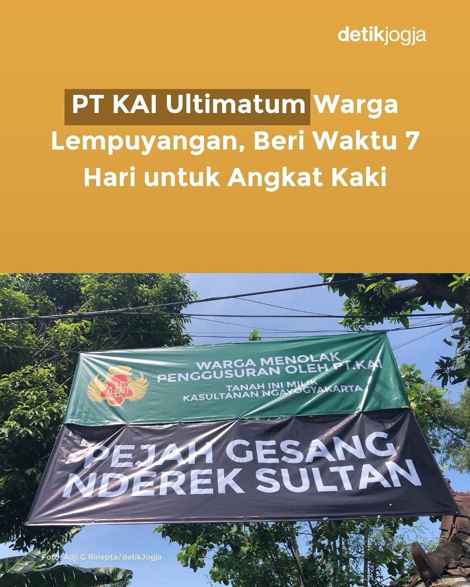 PT KAI resmi mengirimkan surat peringatan ketiga (SP3) kepada warga Tegal Lempuyangan, Bausasran, Kota Jogja, terkait pengosongan dan pembongkaran bangunan tambahan di atas lahan milik PT KAI.

Setelah SP1 dilayangkan pada 21 Mei dan SP2 pada 4 Juni, SP3 dikirimkan pada Kamis
