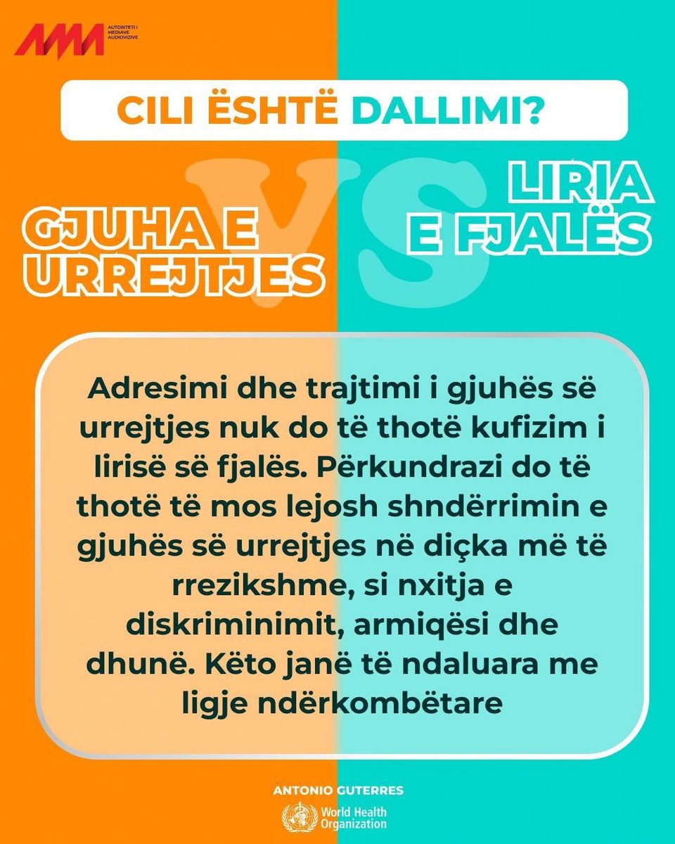 Armela_Krasniqi's tweet photo. ⛔️Gjuha e urrejtjes nuk është liria e fjalës dhe adresimi i saj nuk do të thotë kufizim. Përkundrazi!
❌️Gjuha e urrejtjes synon të provokojë frikë, shqetësim ose izolim. Synon të përhapë urrejtje në shoqëri, madje duke nxitur abuzimin dhe dhunën. https://t.co/FeDZzLf7ia