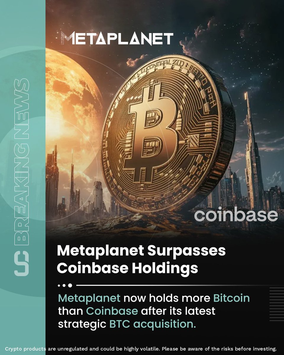 Metaplanet Overtakes Coinbase in Bitcoin Holdings! 

In a bold strategic move, Metaplanet now holds more Bitcoin than Coinbase — marking a major shift in institutional BTC accumulation.

🔹 Strategic stacking
🔹 Rising corporate confidence
🔹 Bitcoin’s growing role as a treasury