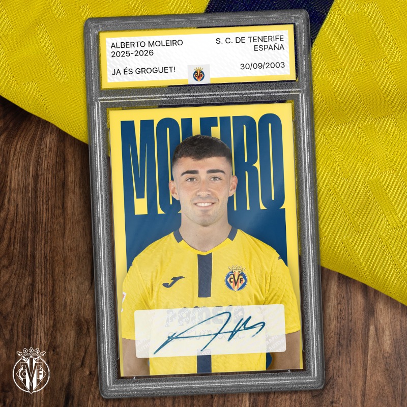 VillarrealCF's tweet photo. 𝐀𝐥𝐛𝐞𝐫𝐭𝐨 𝐌𝐨𝐥𝐞𝐢𝐫𝐨 𝐲𝐚 𝐞𝐬 𝐠𝐫𝐨𝐠𝐮𝐞𝐭 💛

Primera incorporación de cara a la próxima temporada 2025/26 🤩

Se vincula al Submarino hasta 2030 🤝🏻

Benvingut, Moleiro!