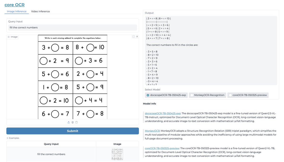 very cool demo to compare different OCR models (coreOCR, MonkeyOCR, docscopeOCR) 📑