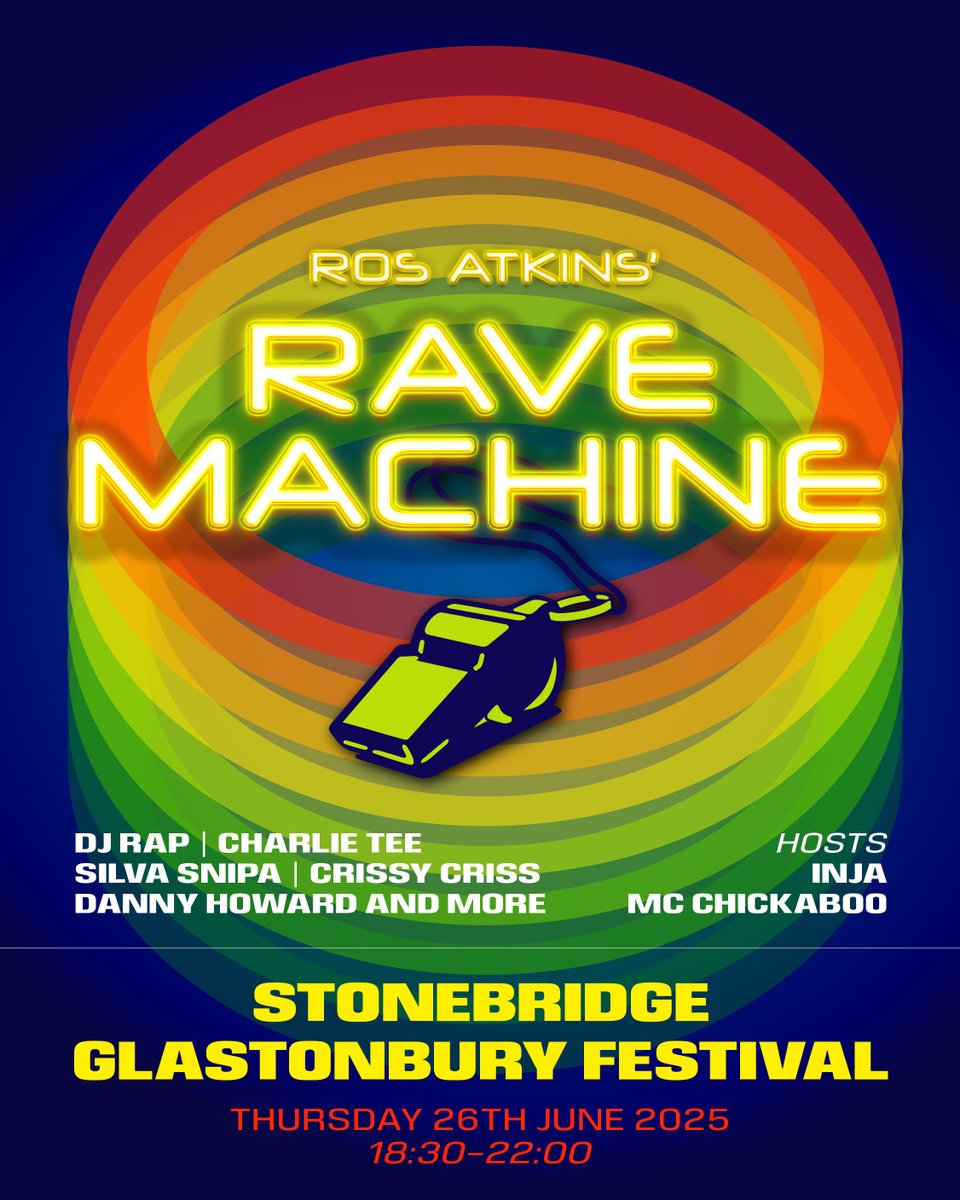 Thanks to Greg James for asking me onto his show to talk about Rave Machine next Thursday evening at Glastonbury. You can listen back from 9.38am. Excited to confirm Danny Howard, Charlie Tee, Crissy Criss, Silva Snipa and DJ Rap are among our guest DJs. bbc.co.uk/sounds/play/m0…