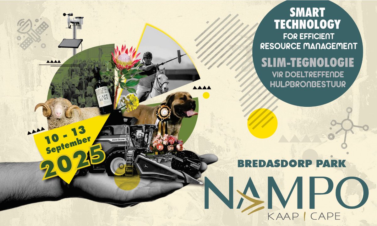 GrainSA's tweet photo. NAMPO Kaap 2025 | 10–13 Sep | Bredasdorp
Tema: Slim Tegnologie vir Doeltreffende Hulpbronbestuur
Lees meer hier: 👉 https://t.co/7AUtKPpfq5
#NAMPOKaap2025 #GraanSA https://t.co/k3NmPkG0r6