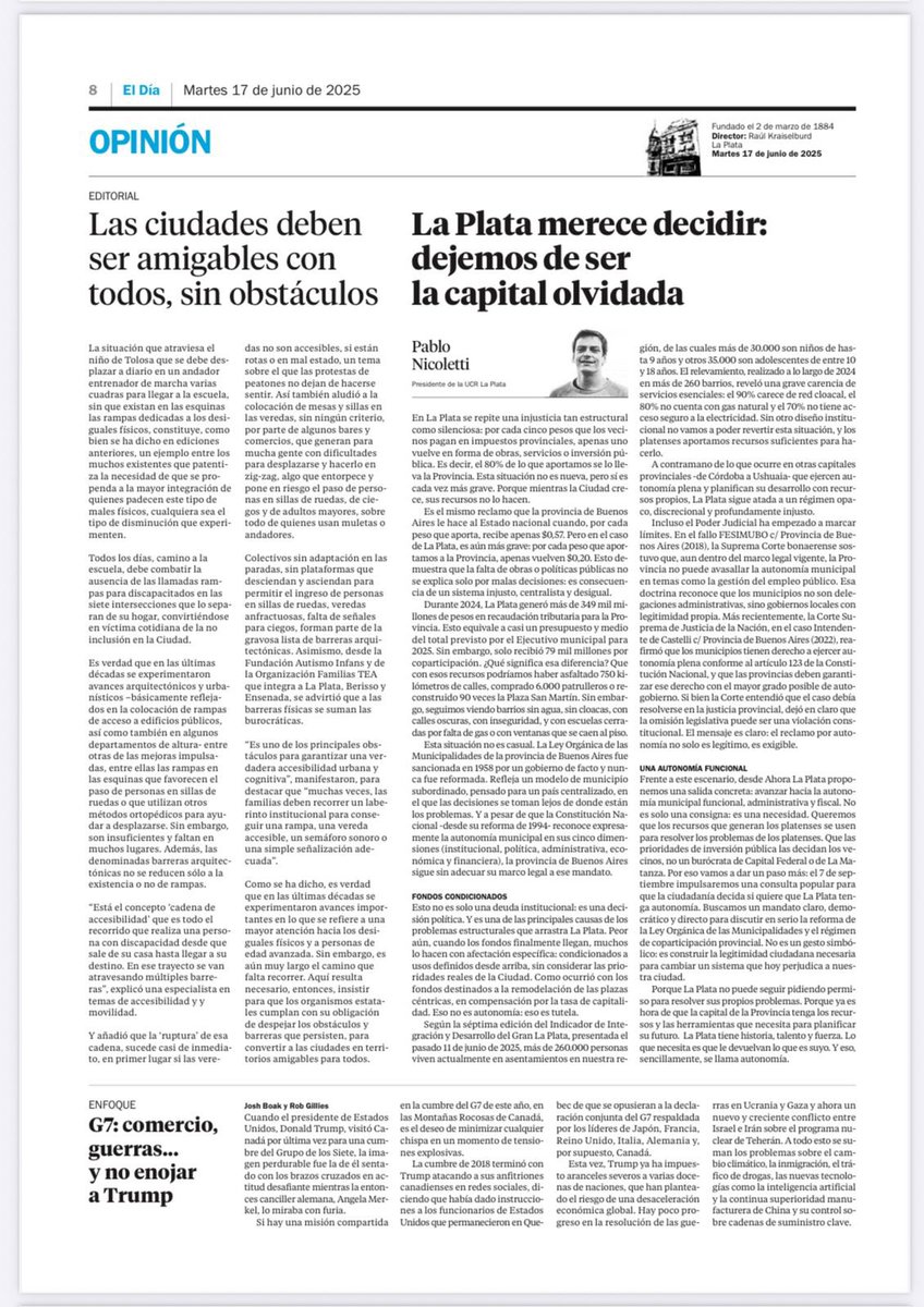 pablonicoletti_'s tweet image. La autonomía de La Plata no es un tema jurídico: es seguridad, agua potable, asfalto, cloacas, escuelas abiertas.
Por cada $5 que aportamos, solo vuelve $1.
No es falta de plata, es falta de decisión.
Los problemas no pueden esperar. Hay que resolverlos AHORA.
El 7/9, La Plata…