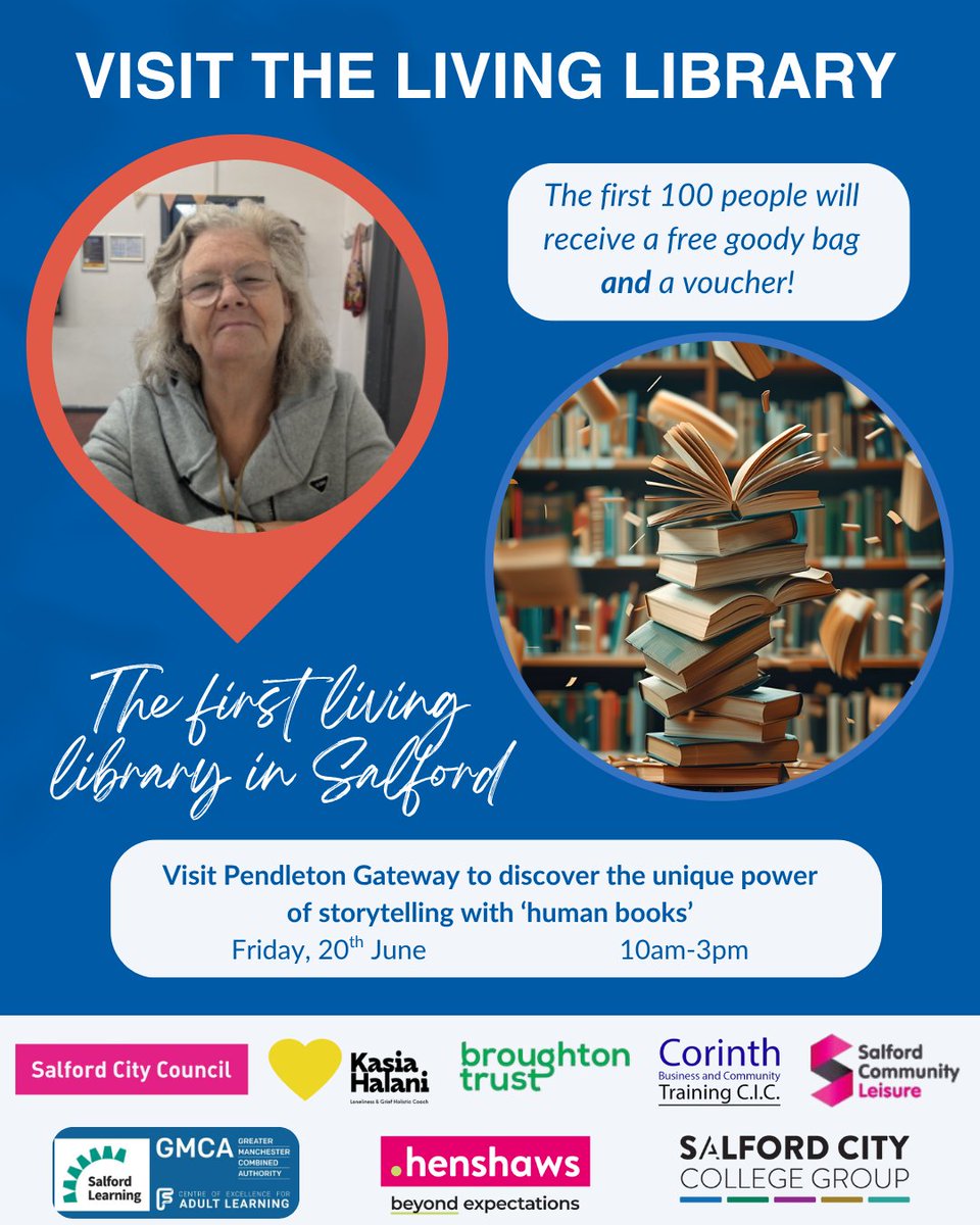 Salford City College Group (@salfordsccgroup) on Twitter photo 📚Come and 𝐦𝐞𝐞𝐭 the books you'll never forget
Salford’s first ever Living Library – this Friday!
Join us on Friday, June 20th at Pendleton Gateway, #Salford for a fascinating event inspired by the global #HumanLibrary movement:
facebook.com/SalfordSCCGrou… <a href="/SalfordCouncil/">Salford City Council</a> 📚Come and 𝐦𝐞𝐞𝐭 the books you'll never forget
Salford’s first ever Living Library – this Friday!
Join us on Friday, June 20th at Pendleton Gateway, #Salford for a fascinating event inspired by the global #HumanLibrary movement:
facebook.com/SalfordSCCGrou… <a href="/SalfordCouncil/">Salford City Council</a>