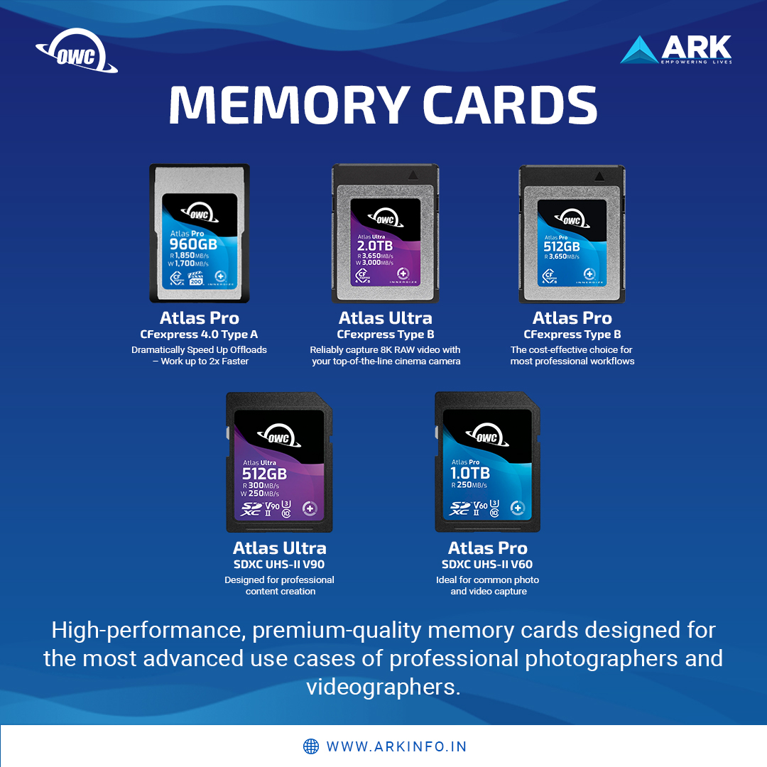 arkinfosolution's tweet image. From breathtaking photos to cinematic video — OWC Memory Cards are built for your vision. Whether it’s 4K video or high-speed bursts, trust OWC Atlas to keep up with your creativity.

To learn more visit arkinfo.in/owc

#OWC #AtlasPro #MemoryMatters #Memory #Memorycards