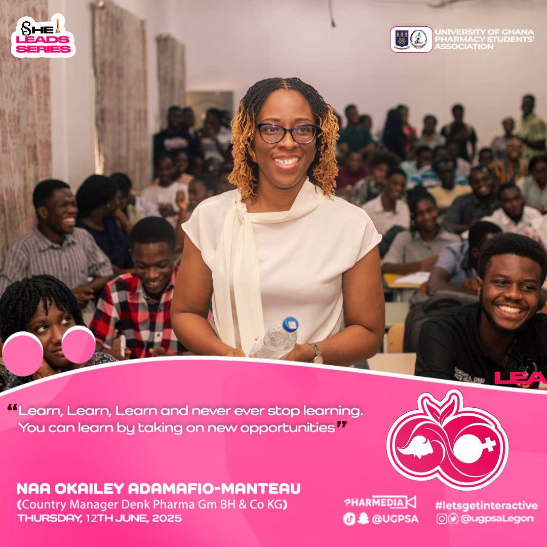 Amazing excerpts from a seminar with *Pharm. Dr. Naa Okailey Adamafio-Manteau*, the Country Manager of Denk Pharma.✒️🎉

#SheLeads
#LAPAG
#Pharmacyschool
#ugpsa
#womeninleadership

📸 Powered by Pharmedia