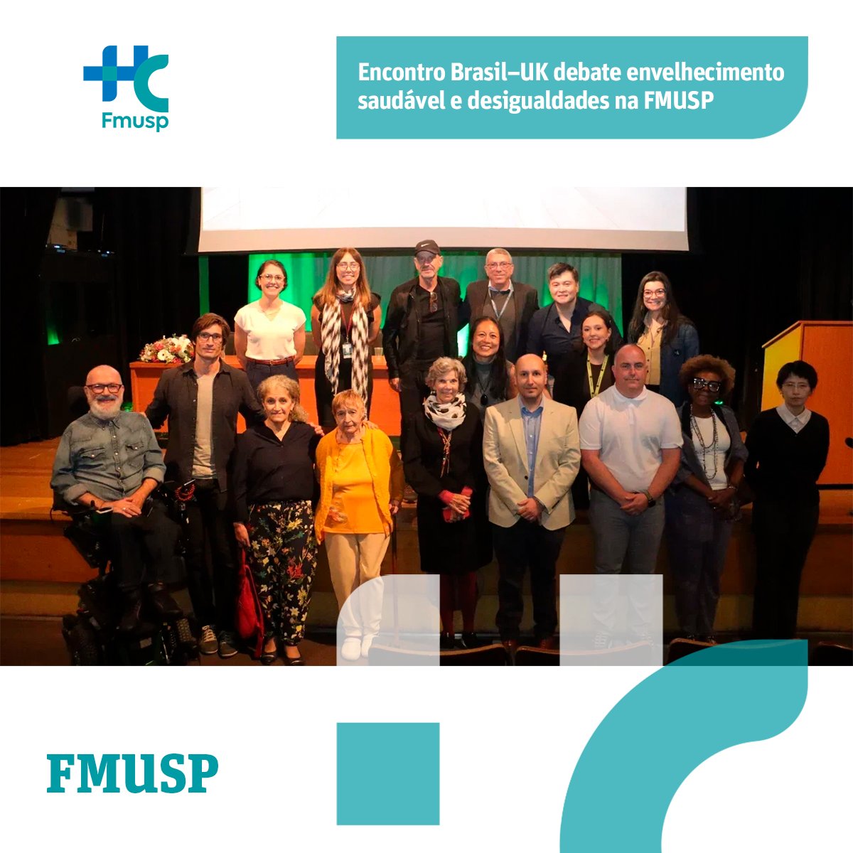 A Faculdade de Medicina da USP (FMUSP) foi palco, no dia 5 de junho, do “Encontro Brasil–UK em Envelhecimento Saudável e Desigualdades”, para discutir os desafios do envelhecimento em contextos de desigualdade social.

Saiba mais: abrir.link/qmEmQ