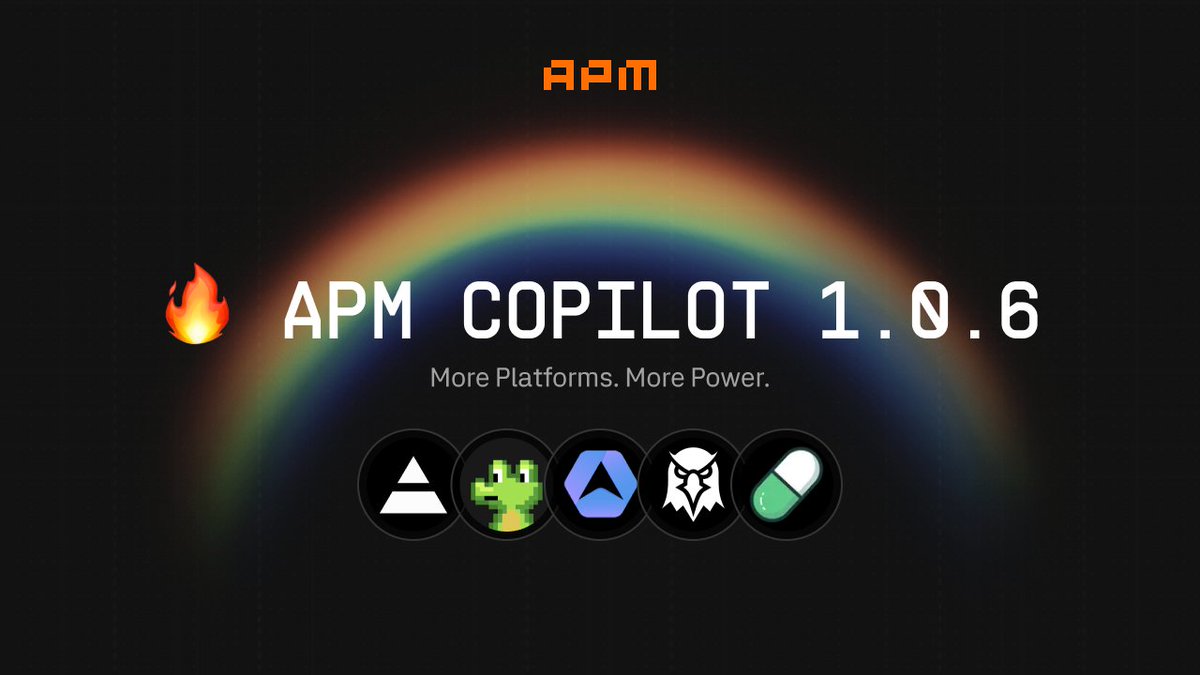 APM Copilot 1.0.6 is LIVE!

✨ New platform support: DexScreener, Photon, Ave
⚡ Smoother drag &amp; drop experience
🔒 Trimmed permissions = tighter security
🚀 Major speed &amp; performance upgrade

More sites. Faster trades. Safer browsing.
Update your extension now:
👉