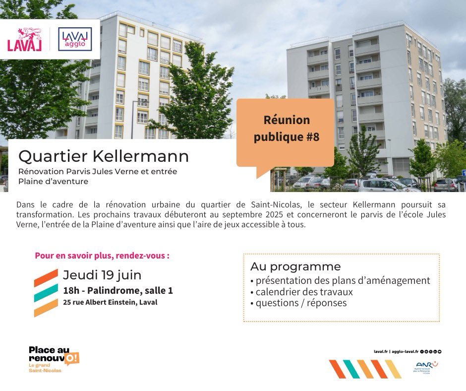 [RÉUNION PUBLIQUE] 📢 𝗥𝗲𝗻𝗱𝗲𝘇-𝘃𝗼𝘂𝘀 𝗷𝗲𝘂𝗱𝗶 𝟭𝟵 𝗷𝘂𝗶𝗻 𝗮̀ 𝟭𝟴𝗵 𝗮𝘂 𝗣𝗮𝗹𝗶𝗻𝗱𝗿𝗼𝗺𝗲 pour découvrir les futurs aménagements du secteur Kellermann, dans le cadre de la rénovation urbaine du quartier Saint-Nicolas.