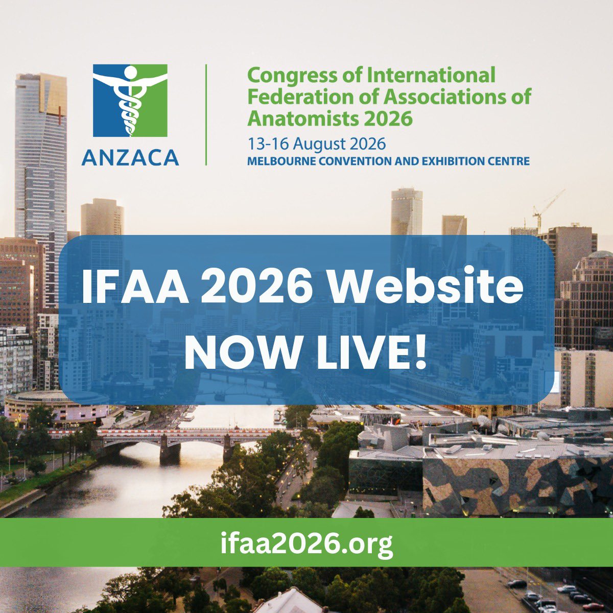 🌟Exciting news, the IFAA 2026 Congress website is now live! Join us in Melbourne, 13-16 August 2026
See link 🔗 ifaa2026.org
Be sure to keep up to date with our latest news here: lnkd.in/gz-rJwdx 🌏
#Anatomy2026 #IFAA2026 #Melbourne #Anatomy #MedicalConference