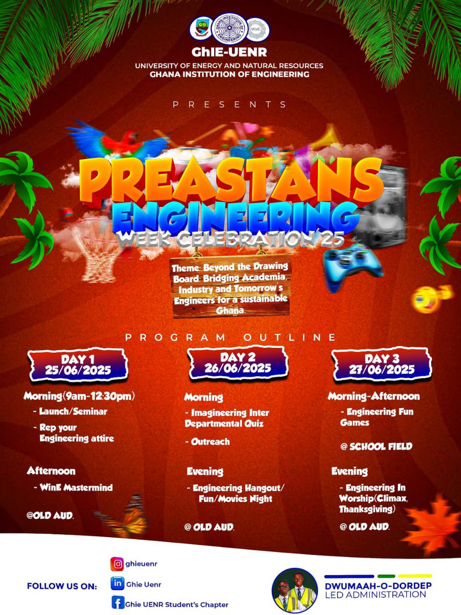 🔵⚪️ GhIE UENR presents PREASTANS ENGINEERING WEEK '25 🎉
📅 June 25–27 | Exhibitions • Competitions • Innovation 💡

✨ Beyond the Drawing Board: Bridging Academia, Industry &amp; Future Engineers
#GhIEUENR #Engineering #Promoting_Engineering_Excellence
