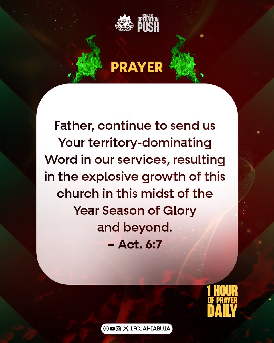 lfcjahiabuja's tweet image. Have you taken out time to engage in Operation Push by praying kingdom advancement prayers today? 

If you haven’t, here is an opportunity to engage and pray this prayer with all your heart! 

#OperationPush #KingdomAdvancementPrayer #MidstOfTheYear