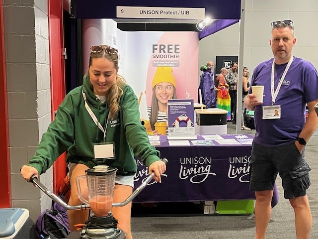 UNISONProtect's tweet photo. We’re excited to be back at the UNISON National Conference! By popular demand, the smoothie bike has returned too — come join the fun and blend your own! Plus, we’ve got some fantastic prizes up for grabs! 😄
#undc25 #Unison https://t.co/0r78uDoieK
