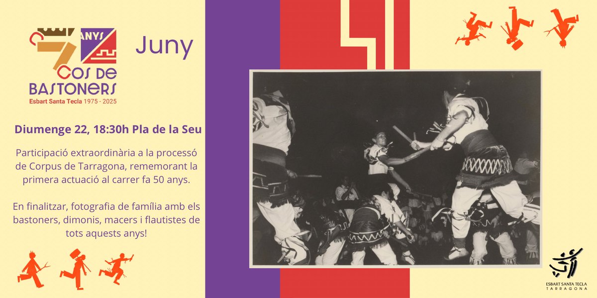 Aquest #Corpus serà especial a #Tarragona! El Cos de Bastoners de l’esbart sortirà, de manera extraordinària, per rememorar la primera actuació ara fa cinquanta anys, donant pas així als actes de celebració de l’aniversari al carrer! 

#estecla  #50anyspicant #bastons #culturacat