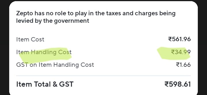 anandhbl1's tweet photo. #boycottZepto #fraudZepto
@ZeptoNow @zeptocares 
@nsitharamanoffc  
Zepto fraudulently charging more by not displaying handling charges intentionally. @nsitharaman please take strict action on Zepto. https://t.co/kHJkUiqjbk