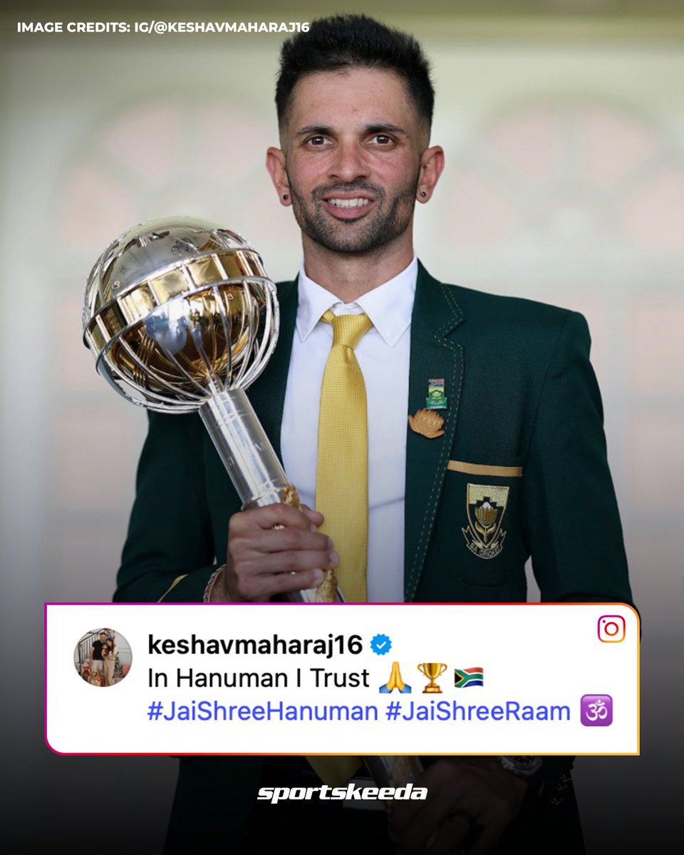 Sportskeeda's tweet image. Keshav Maharaj lifted the ultimate prize, grounded in belief and guided by devotion. 🏆🇿🇦

#WTCFinal #KeshavMaharaj #Cricket #Sportskeeda
