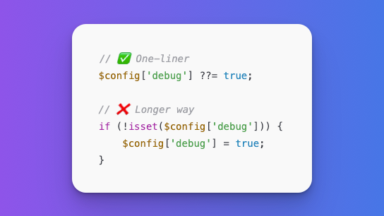 Did you know 👀

#PHP 7.4+ lets you assign default values like this if a variable is null: